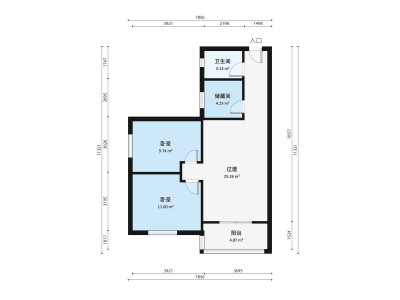 口岸宿舍小区小区2室1厅户型图1