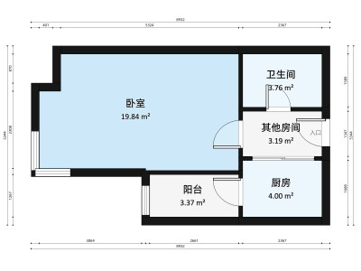 东方都会大厦小区1室0厅户型图3