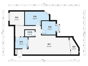 昌盛豪苑一期3室1厅户型图2