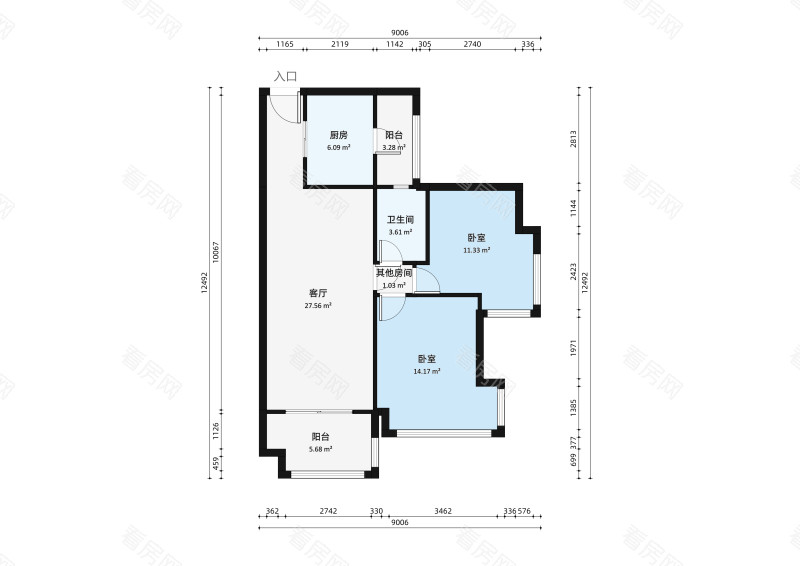 远洋城天曜南区小区2室1厅户型图