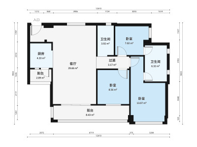 聚豪雅居小区3室1厅户型图3