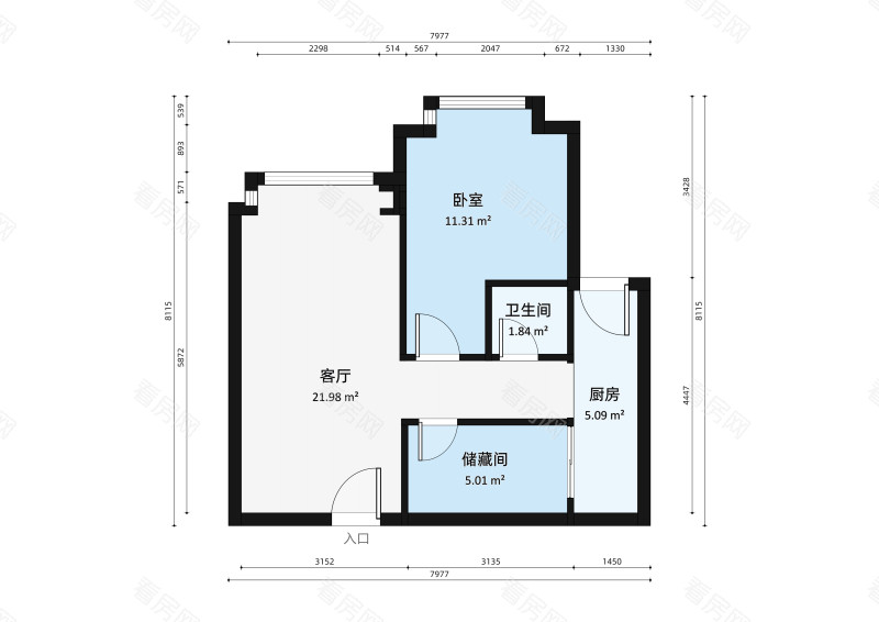 碧水岸小区1室1厅户型图3