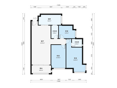 华盈爱琴湾小区3室1厅户型图2