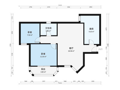 海连大厦小区2室2厅户型图1