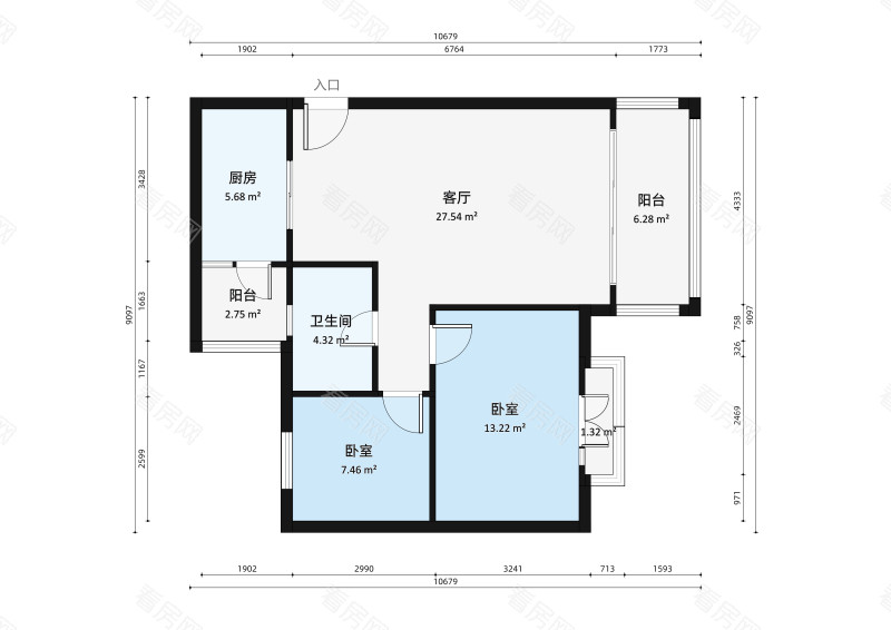 碧桂花城翠湖畔一区小区2室2厅户型图3