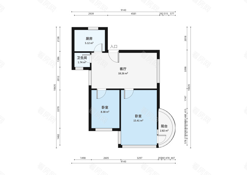 忠信丽苑三期小区2室1厅户型图