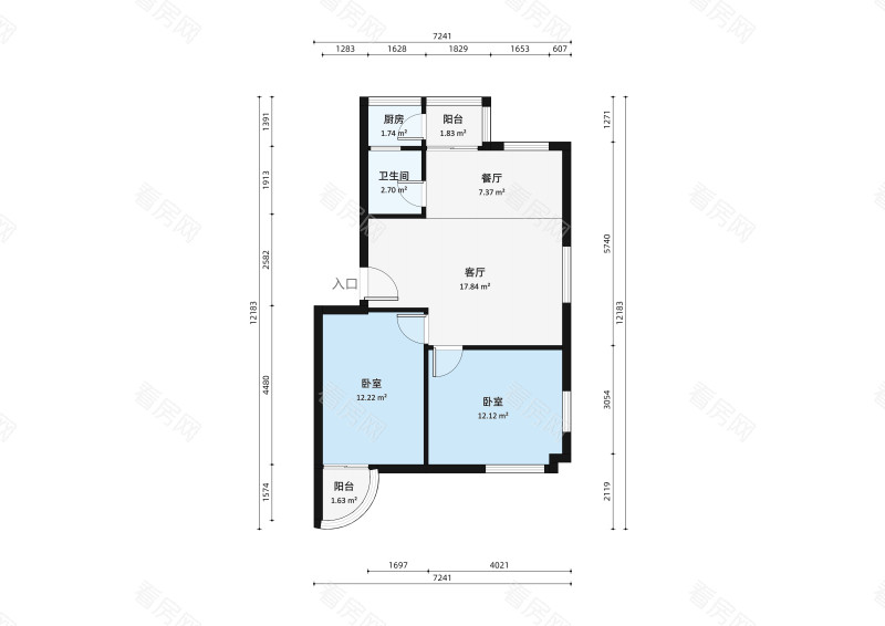 富豪山庄北区小区2室1厅户型图3