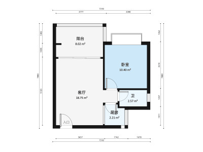 泰桦广场小区1室1厅户型图1