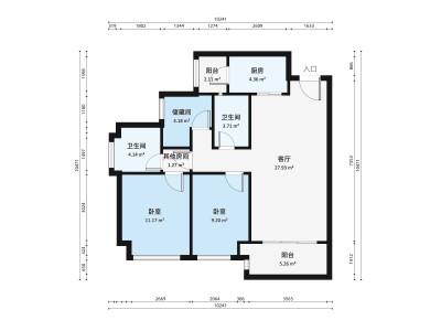 怡翠尊堤小区2室1厅户型图2