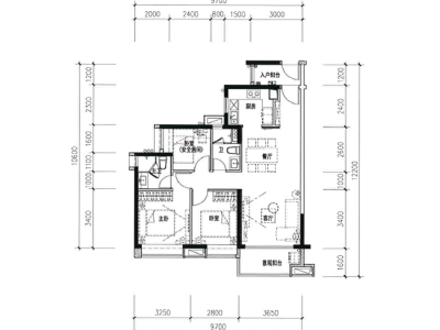 时代倾城天宸小区3室2厅2卫户型图1