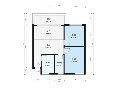 凤山花园二期小区2室1厅户型图3