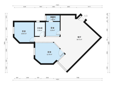彩虹新都小区2室2厅户型图1