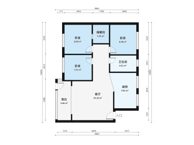 立新湖花园小区3室2厅户型图1