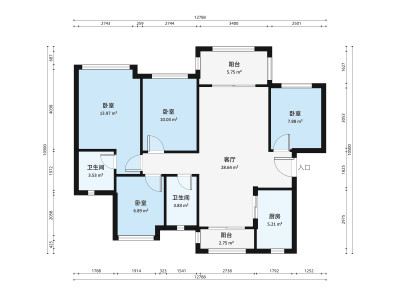 雅居乐融创三江府小区3室2厅户型图3
