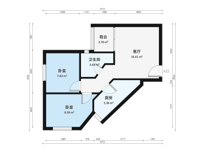 福岗园小区2室1厅户型图2