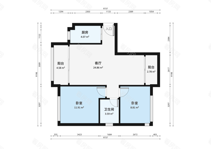 华发新城五期小区2室1厅户型图2