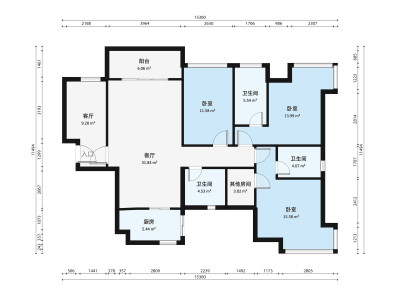 龙江中心小区3室1厅户型图2