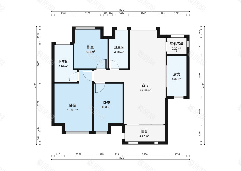 保利时代小区3室1厅户型图4