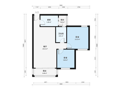 碧桂花城翠湖畔一区小区2室2厅户型图1