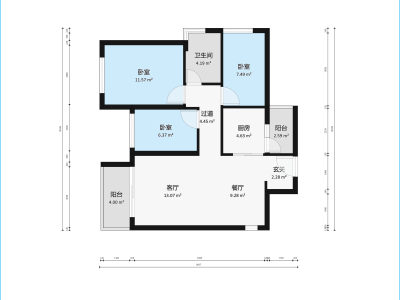 怀德峰景南园小区3室2厅1卫户型图1
