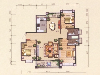 凰樵假日小区3室2厅2卫户型图1
