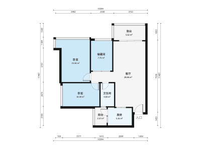 雍景豪园荟景台小区3室2厅1卫户型图1