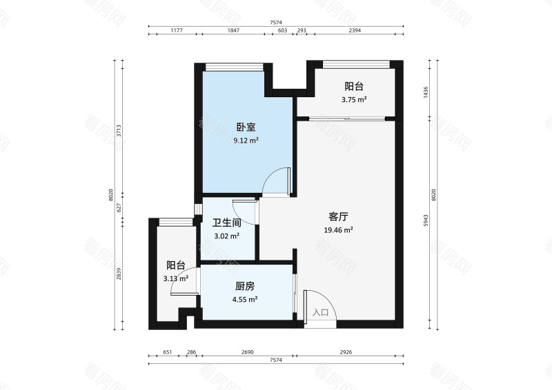 万科城南区小区1室1厅户型图2