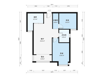 中海国际社区东郡B区小区2室2厅户型图1