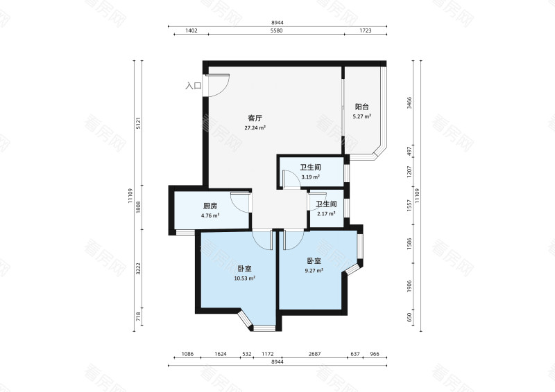 城市花园宝富阁小区2室2厅户型图4