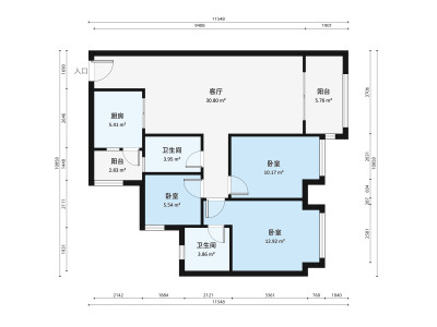 翡翠西江小区3室2厅户型图2