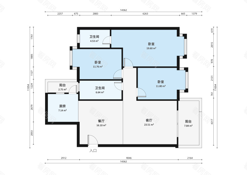 悦廷轩小区3室2厅户型图2