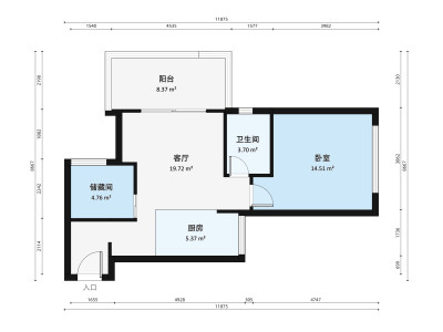 东方威尼斯小区1室1厅户型图1