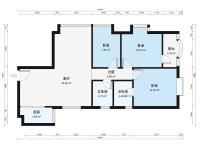 置富花园小区3室2厅户型图3