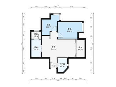中海锦城小区2室1厅户型图5