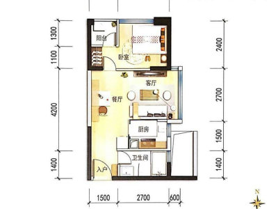 凯旋天玺名庭小区1室2厅1卫户型图1