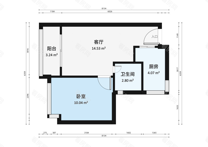 皇庭世纪小区1室1厅户型图3