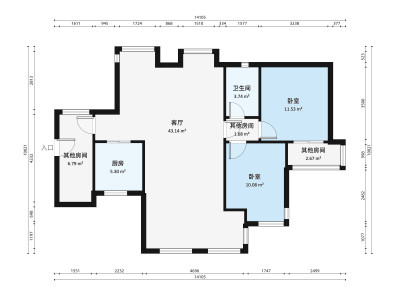 万科四季花城小区2室2厅户型图1