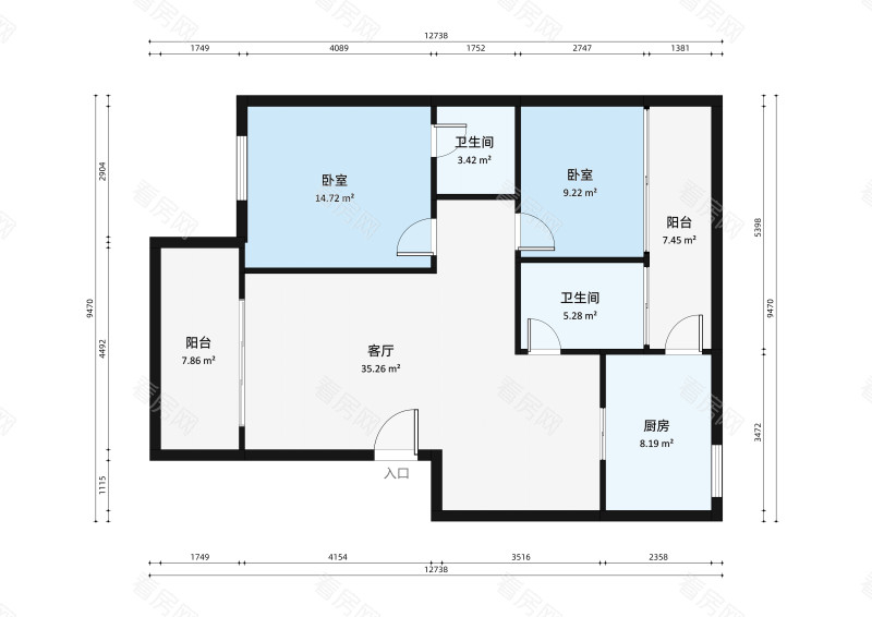富豪山庄南区小区2室2厅户型图2