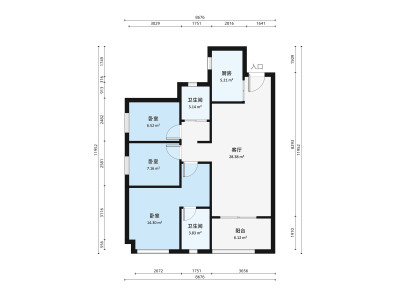 万科美的西江悦小区3室1厅户型图2