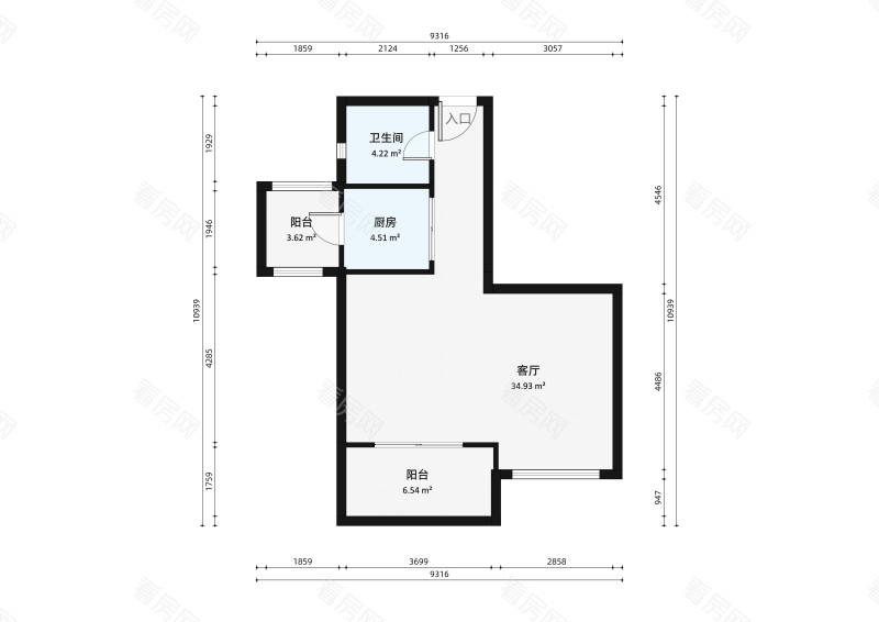 雅居乐悦景园小区1室1厅户型图5