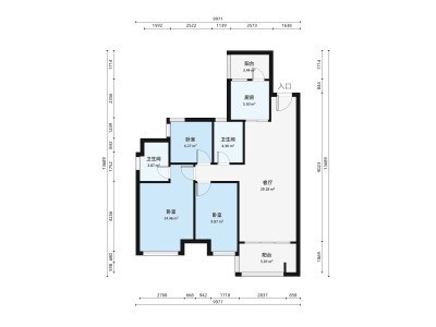 保利时代小区3室1厅户型图4