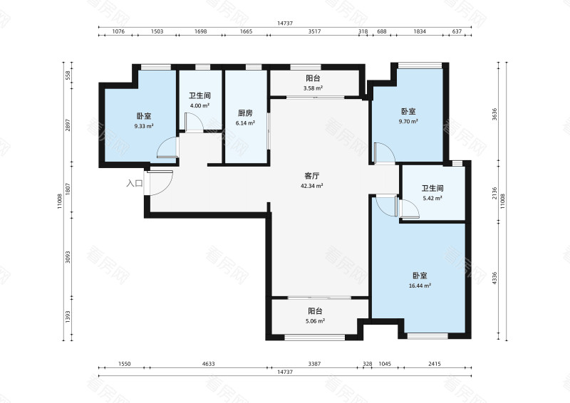 中海锦城小区3室2厅户型图3