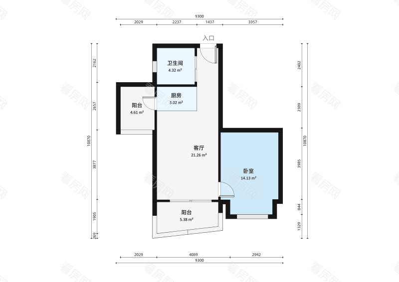 雅居乐悦景园小区1室1厅户型图4