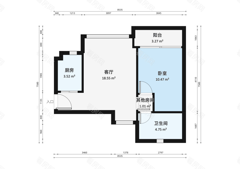 雅居乐岭峰小区1室1厅户型图2