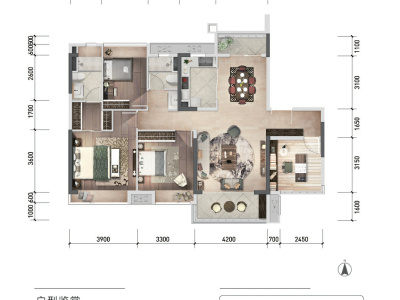 保利玥府小区3室2厅2卫户型图1