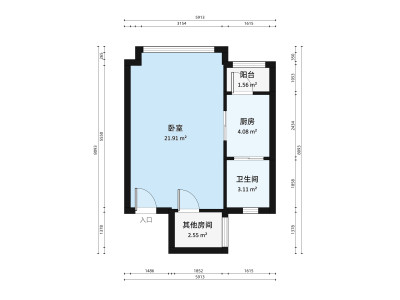 名雅居小区1室2厅户型图3