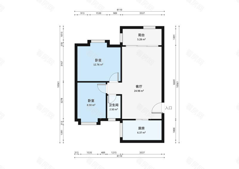顺景蔷薇山庄小区2室1厅户型图