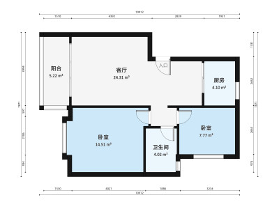 万科四季花城一期小区2室2厅户型图1