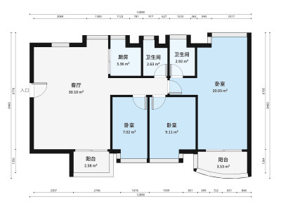 金港豪庭小区3室2厅2卫户型图2
