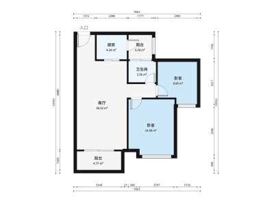 富山居花园小区2室1厅户型图3